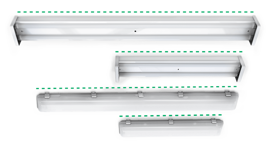 Four different batten fixtures at different lengths