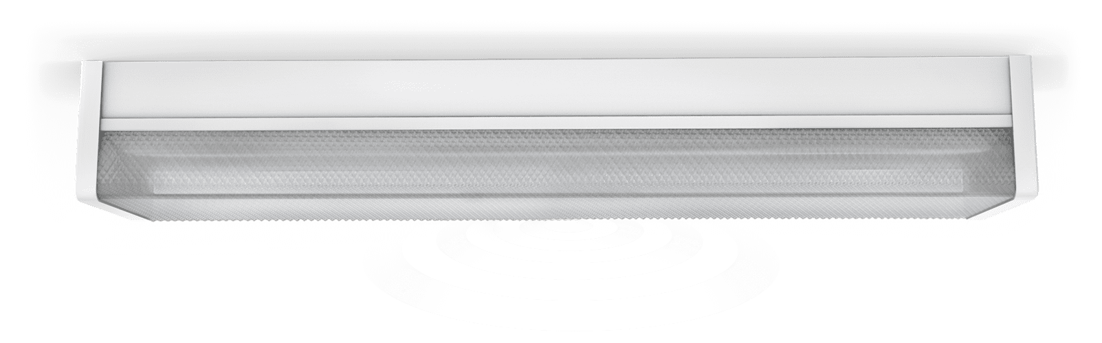 Batten light fixture with illustration of microwaves emanating