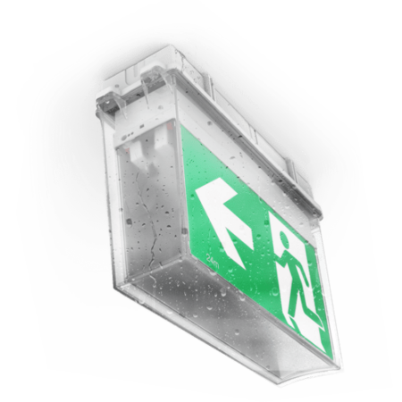Exit sign with waterproof case