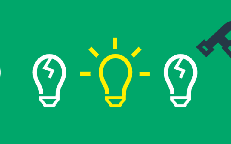 Light globe icons with hammer