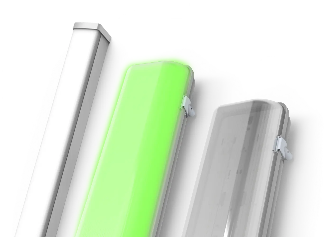 Three LED Batten types side by side