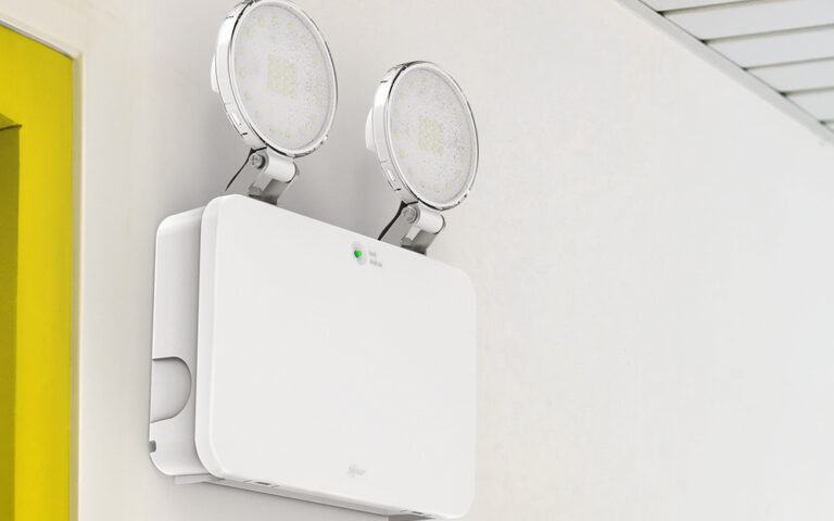Duo Core Twinspot LED Emergency Luminaire mounted on wall