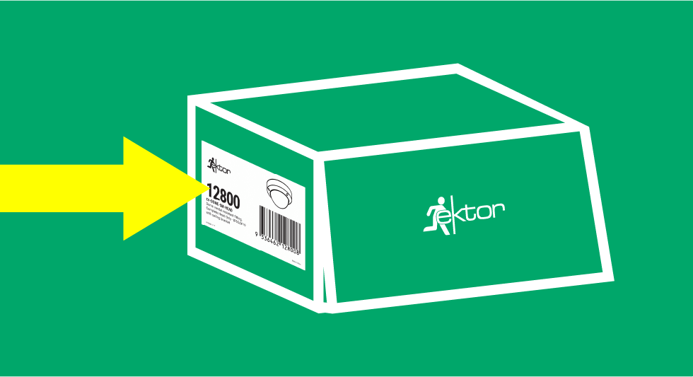 Ektor product box with arrow pointing out the label, where IK Rating can be found if applicable.