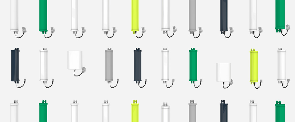Lots of Lithium batteries in different colours seen from above