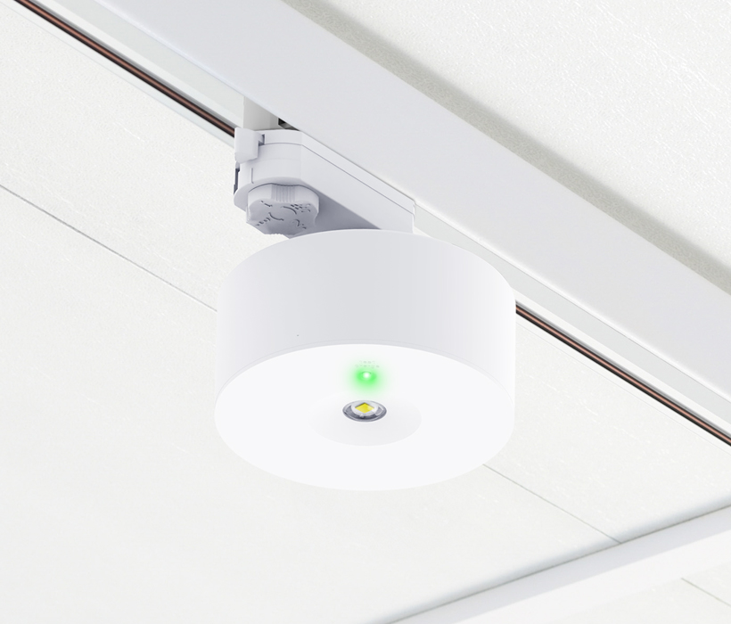 Ektor Ledfire Track emergency luminaire installed on lighting track