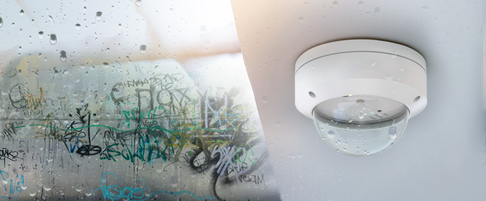 Ledfire Dome in ceiling, graffiti in background, rainy and wet